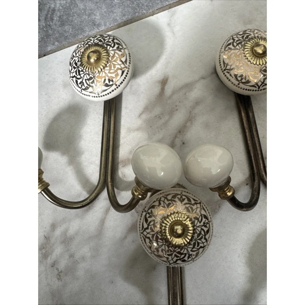 Casadecor Ceramic Coathooks Set of 3 White Gold Silver Wall Mounted Home Decor